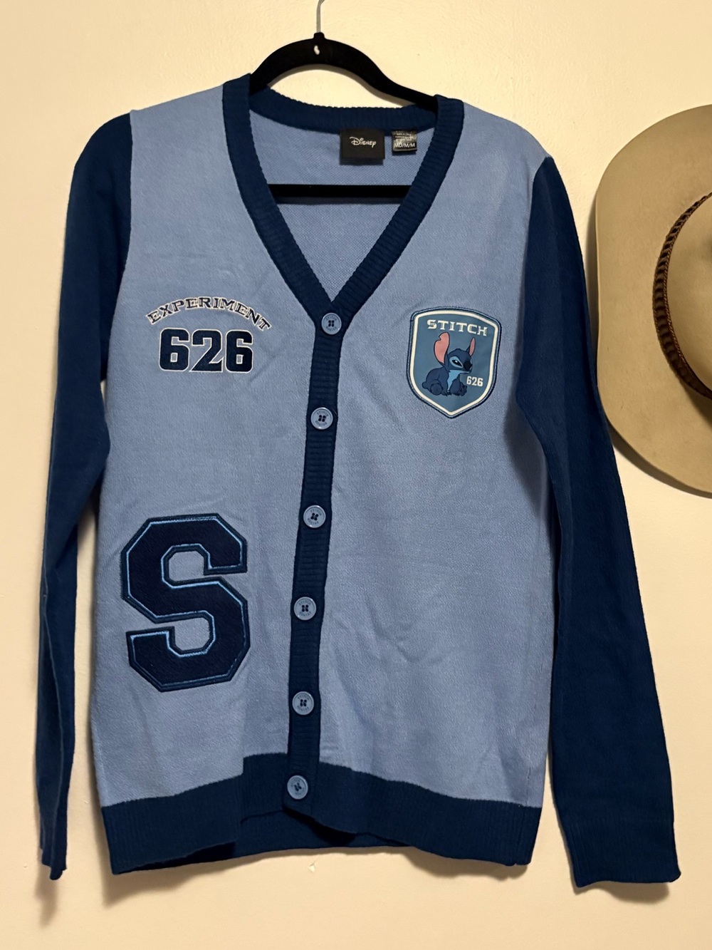 Disney Light Blue and Navy Stitch Patch Cardigan Sweater